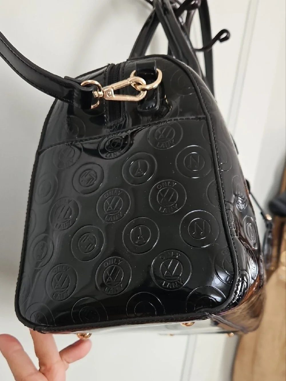 LANY Black Patent Large Satchel Handbag and Matching Wallet/ Wristlet